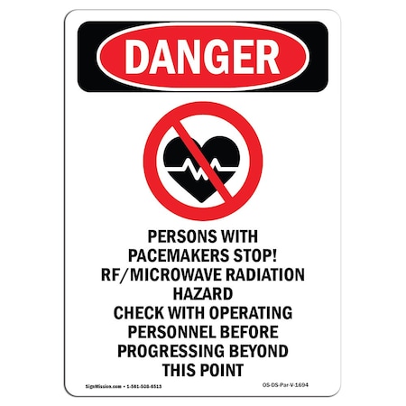 Signmission Safety Sign, OSHA Danger, 14" Height, Rigid Plastic, Persons With Pacemakers, Portrait OS-DS-P-1014-V-1694
